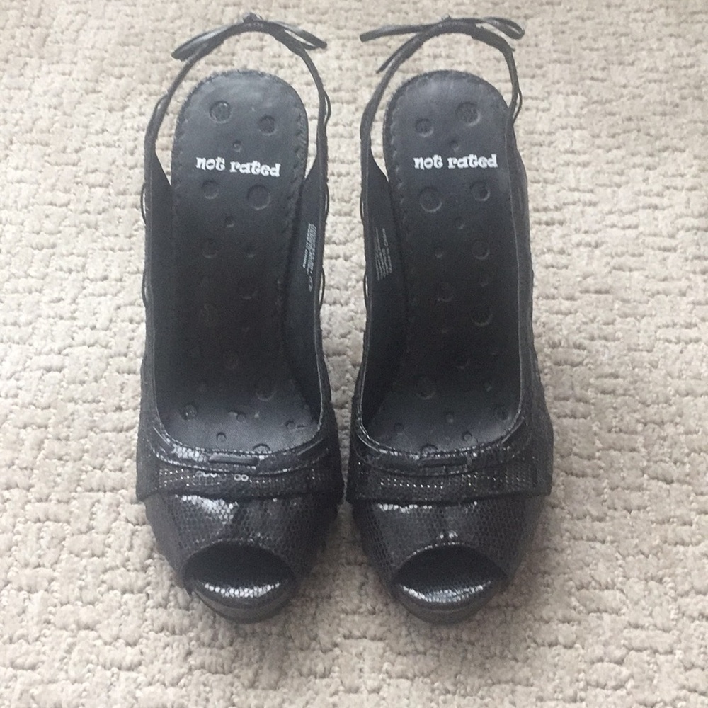 Not Rated black platform heels GUC!  Size 7.5
